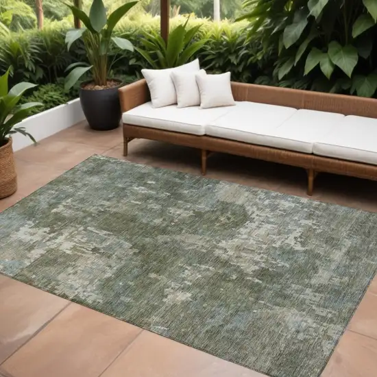 Fern Green And Beige Abstract Washable Indoor Outdoor Area Rug Photo 1