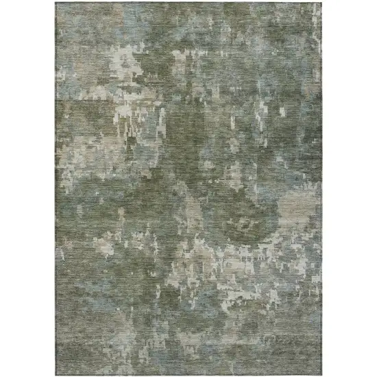 Fern Green And Beige Abstract Washable Indoor Outdoor Area Rug Photo 1