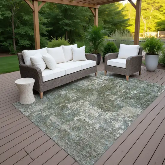 Fern Green And Beige Abstract Washable Indoor Outdoor Area Rug Photo 7