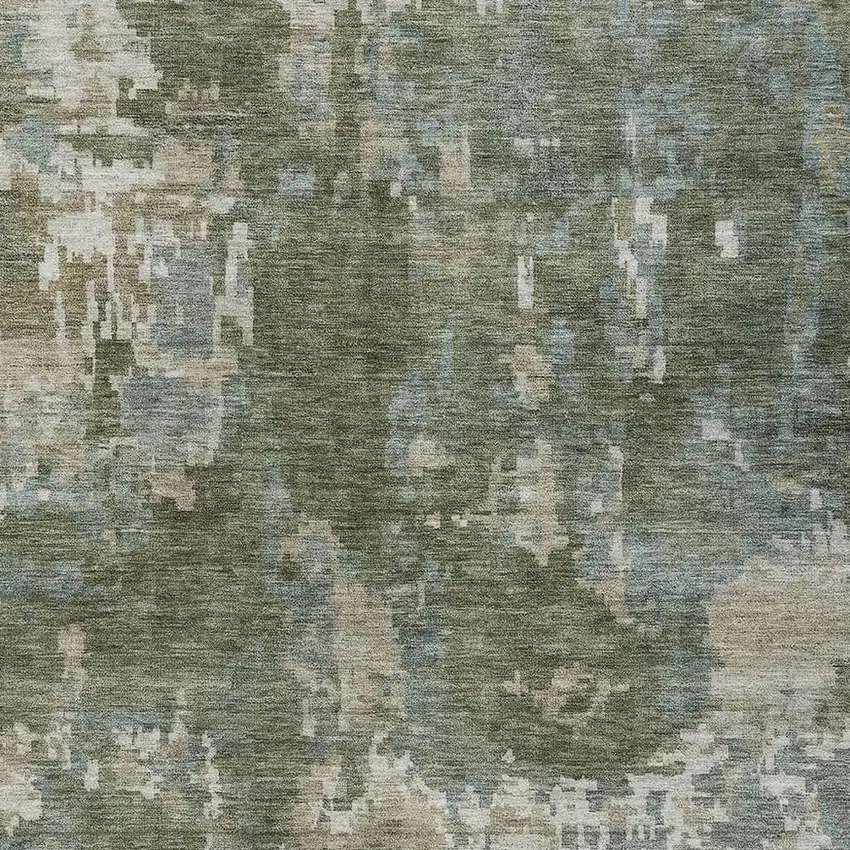 Fern Green And Beige Abstract Washable Indoor Outdoor Area Rug Photo 2