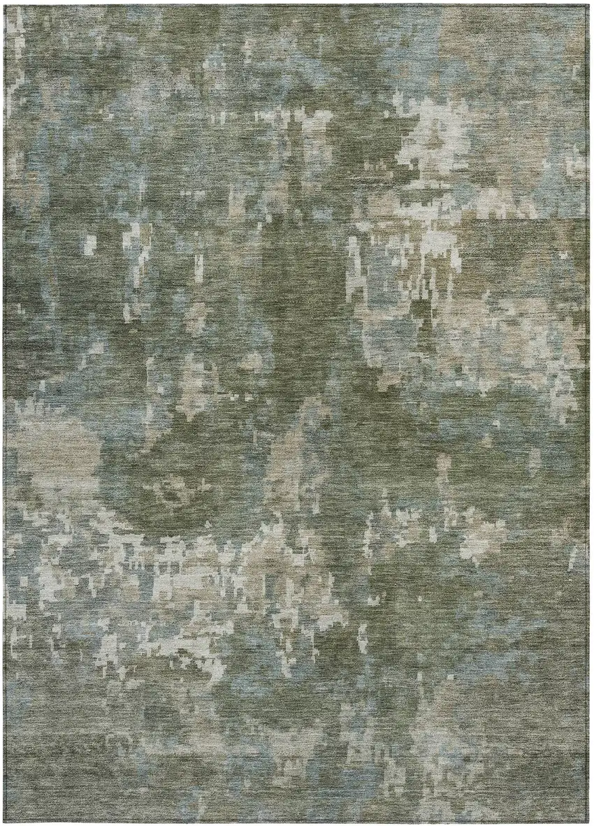 Fern Green And Beige Abstract Washable Indoor Outdoor Area Rug Photo 3