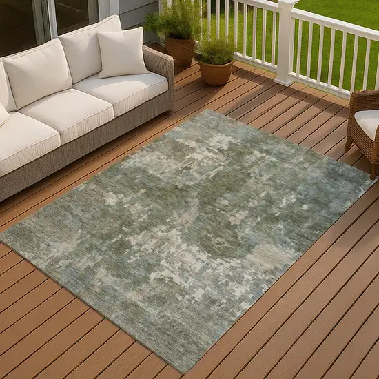 Fern Green And Beige Abstract Washable Indoor Outdoor Area Rug Photo 4