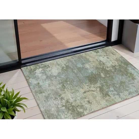 Fern Green And Beige Abstract Washable Indoor Outdoor Area Rug Photo 1
