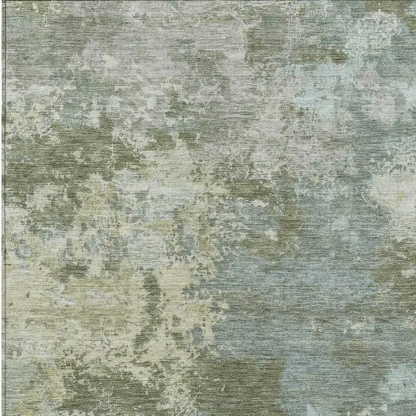 Fern Green And Beige Abstract Washable Indoor Outdoor Area Rug Photo 3