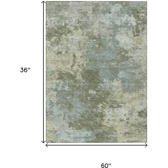 Fern Green And Beige Abstract Washable Indoor Outdoor Area Rug Photo 7