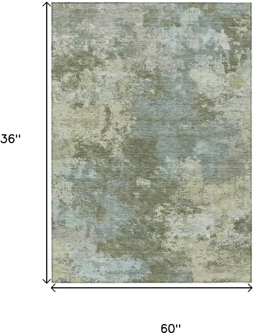 Fern Green And Beige Abstract Washable Indoor Outdoor Area Rug Photo 7