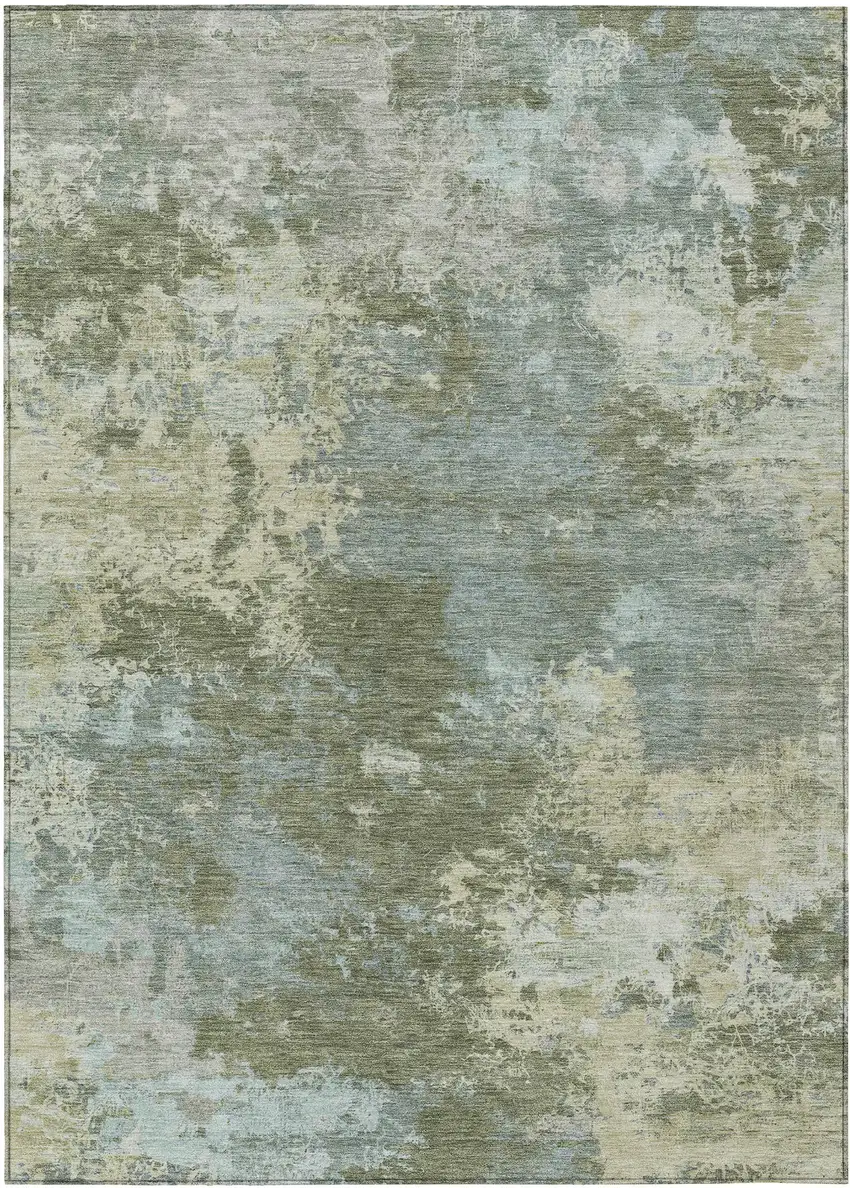 Fern Green And Beige Abstract Washable Indoor Outdoor Area Rug Photo 8