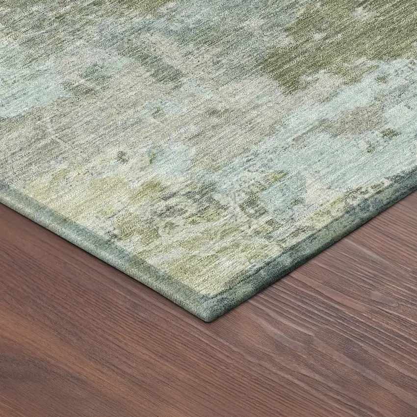 Fern Green And Beige Abstract Washable Indoor Outdoor Area Rug Photo 9