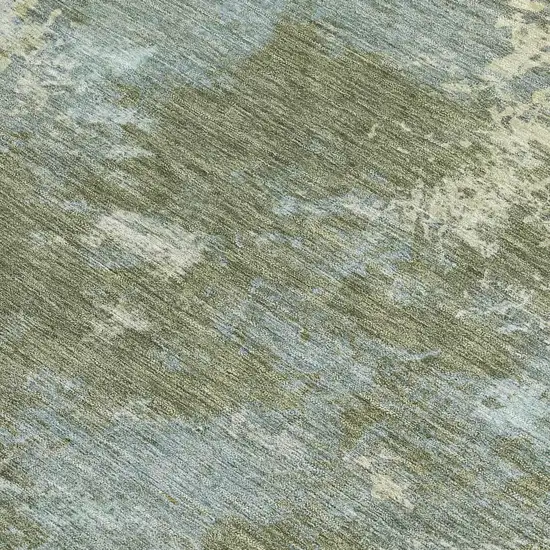 Fern Green And Beige Abstract Washable Indoor Outdoor Area Rug Photo 2