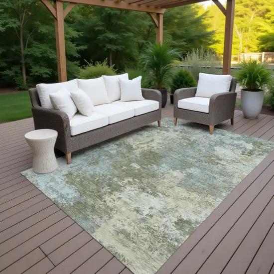 Fern Green And Beige Abstract Washable Indoor Outdoor Area Rug Photo 5