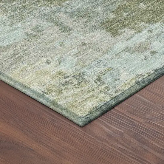Fern Green And Beige Abstract Washable Indoor Outdoor Area Rug Photo 9