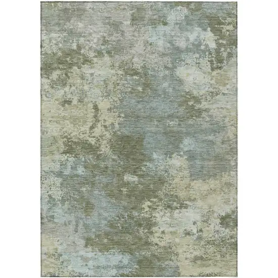 Fern Green And Beige Abstract Washable Indoor Outdoor Area Rug Photo 7