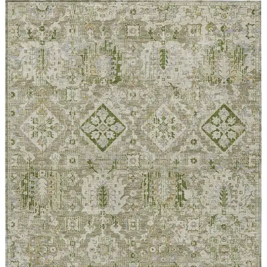 Fern Green And Beige Floral Medallion Washable Indoor Outdoor Area Rug Photo 3