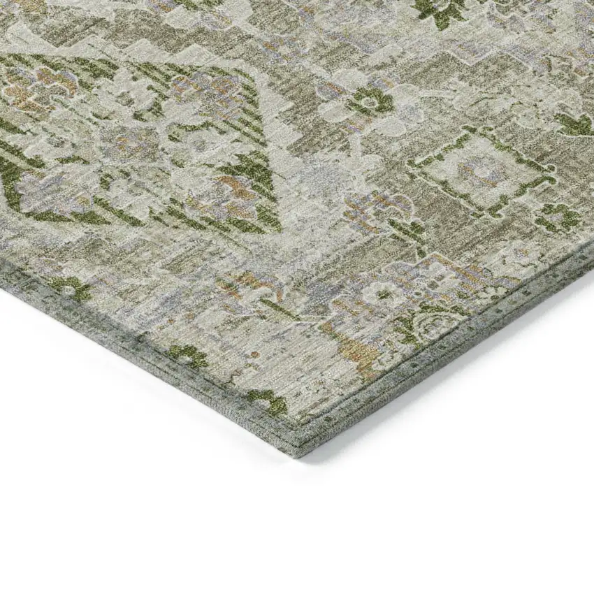 Fern Green And Beige Floral Medallion Washable Indoor Outdoor Area Rug Photo 9