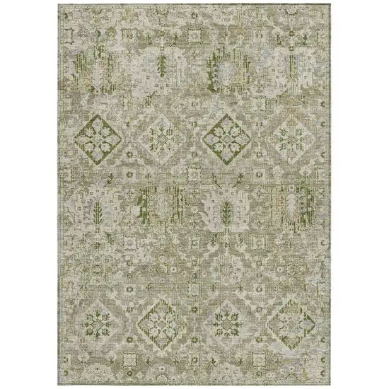 Fern Green And Beige Floral Medallion Washable Indoor Outdoor Area Rug Photo 3