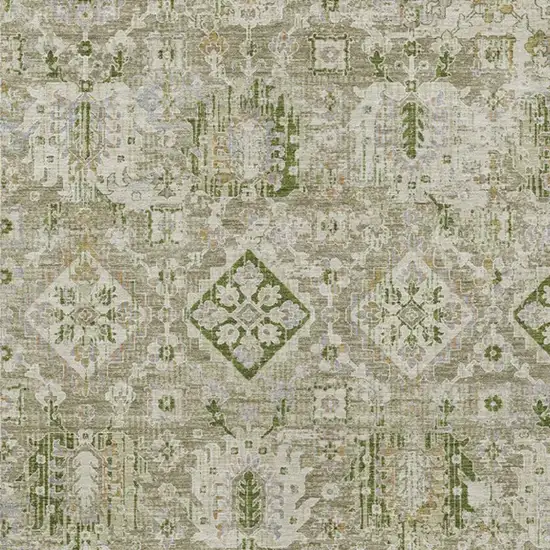 Fern Green And Beige Floral Medallion Washable Indoor Outdoor Area Rug Photo 4