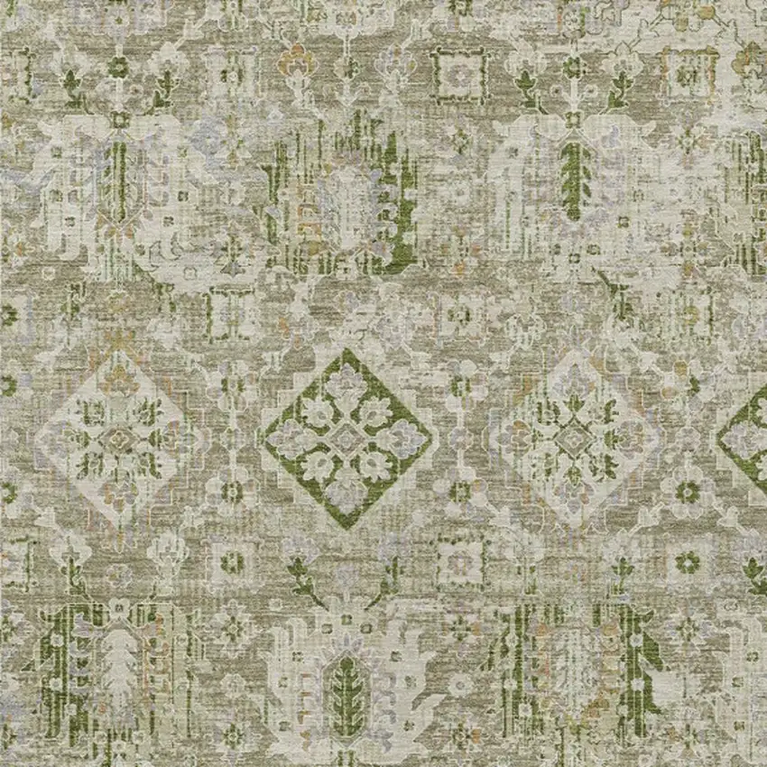 Fern Green And Beige Floral Medallion Washable Indoor Outdoor Area Rug Photo 4