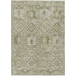Photo of Fern Green And Beige Floral Medallion Washable Indoor Outdoor Area Rug
