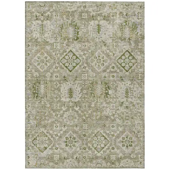 Fern Green And Beige Floral Medallion Washable Indoor Outdoor Area Rug Photo 1