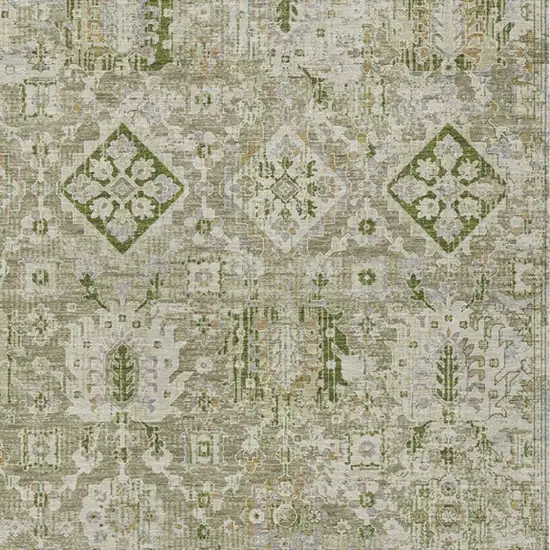 Fern Green And Beige Floral Medallion Washable Indoor Outdoor Area Rug Photo 3