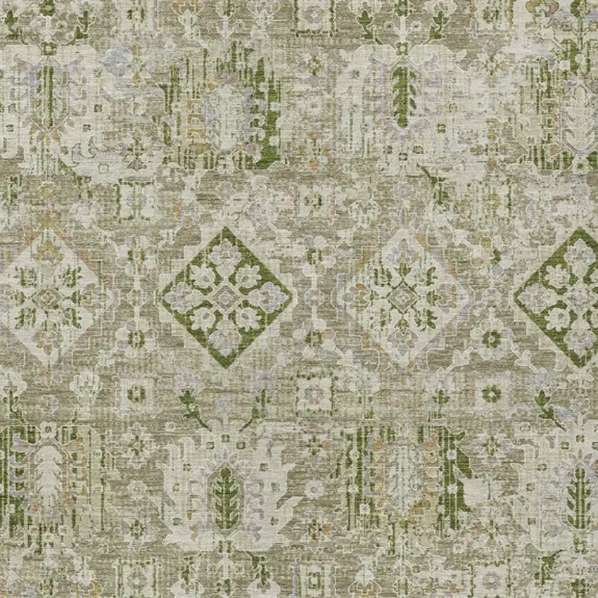 Fern Green And Beige Floral Medallion Washable Indoor Outdoor Area Rug Photo 3