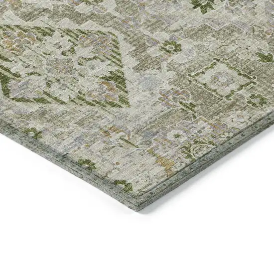 Fern Green And Beige Floral Medallion Washable Indoor Outdoor Area Rug Photo 9