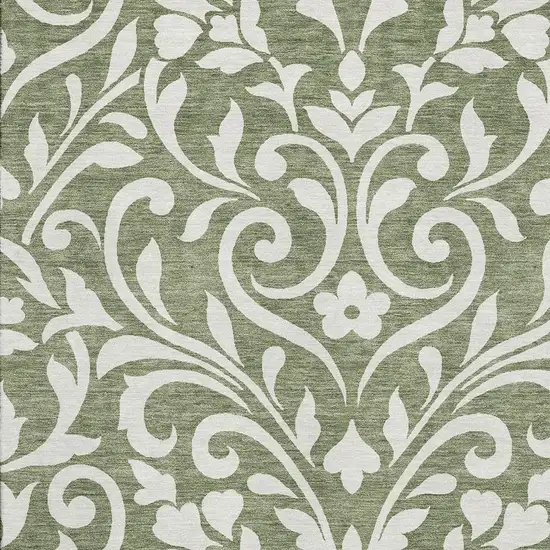 Fern Green And Beige Floral Washable Area Rug With UV Protection Photo 3