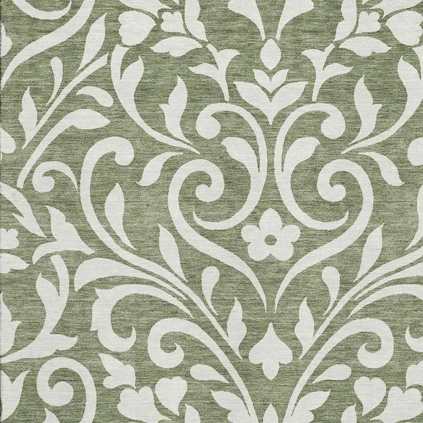 Fern Green And Beige Floral Washable Area Rug With UV Protection Photo 3