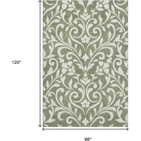 Fern Green And Beige Floral Washable Area Rug With UV Protection Photo 9