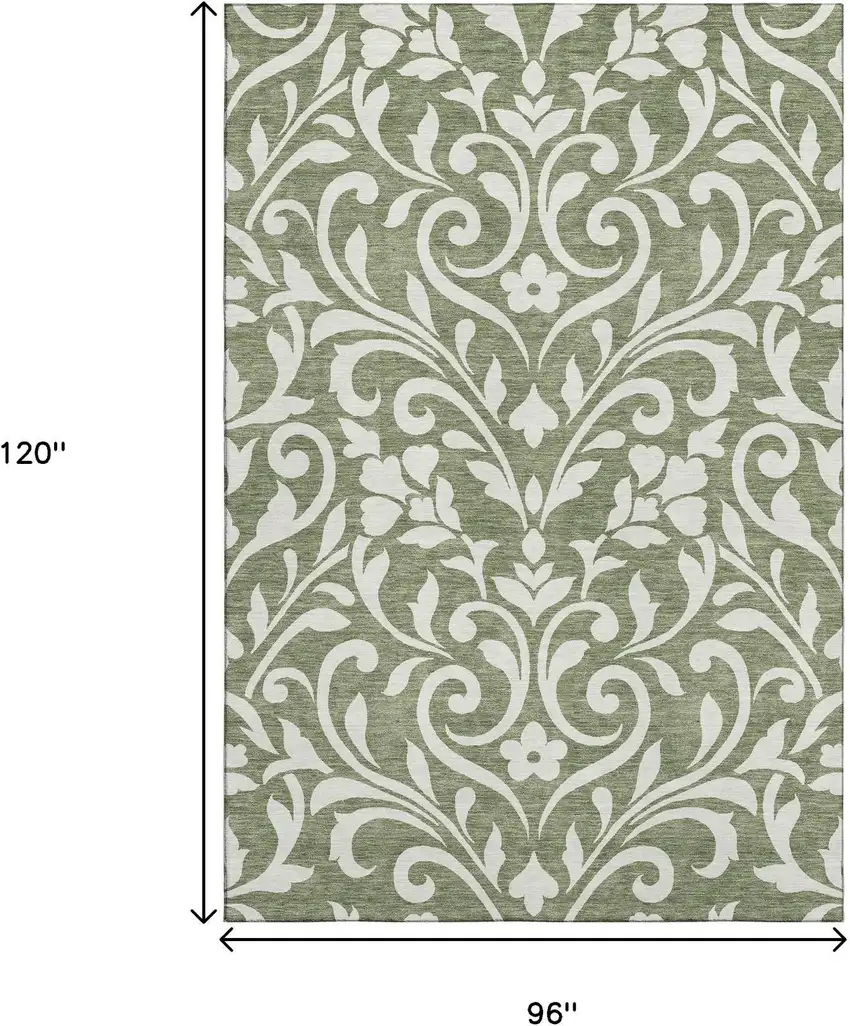 Fern Green And Beige Floral Washable Area Rug With UV Protection Photo 9
