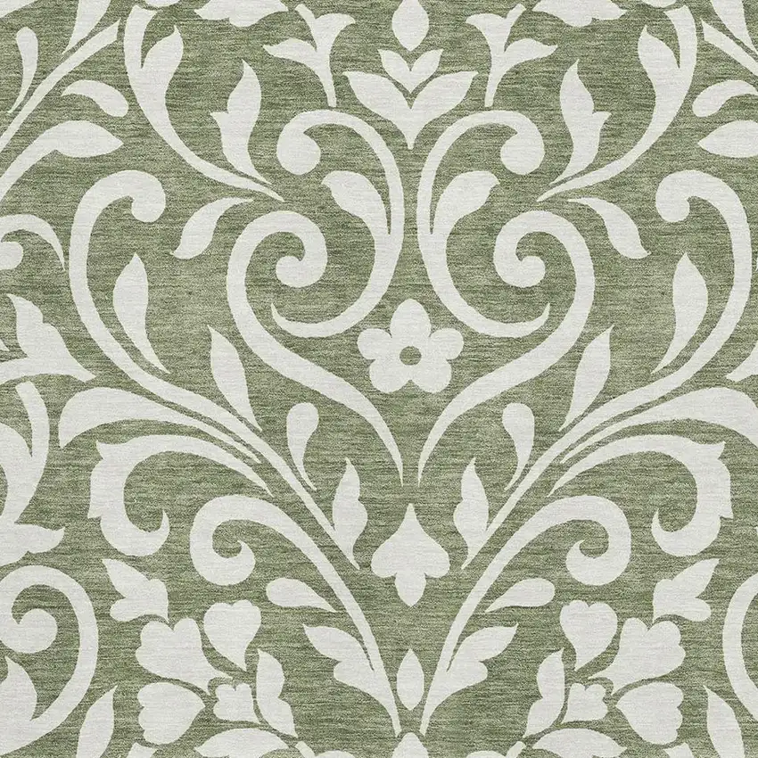 Fern Green And Beige Floral Washable Area Rug With UV Protection Photo 3