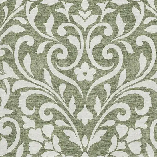 Fern Green And Beige Floral Washable Area Rug With UV Protection Photo 3