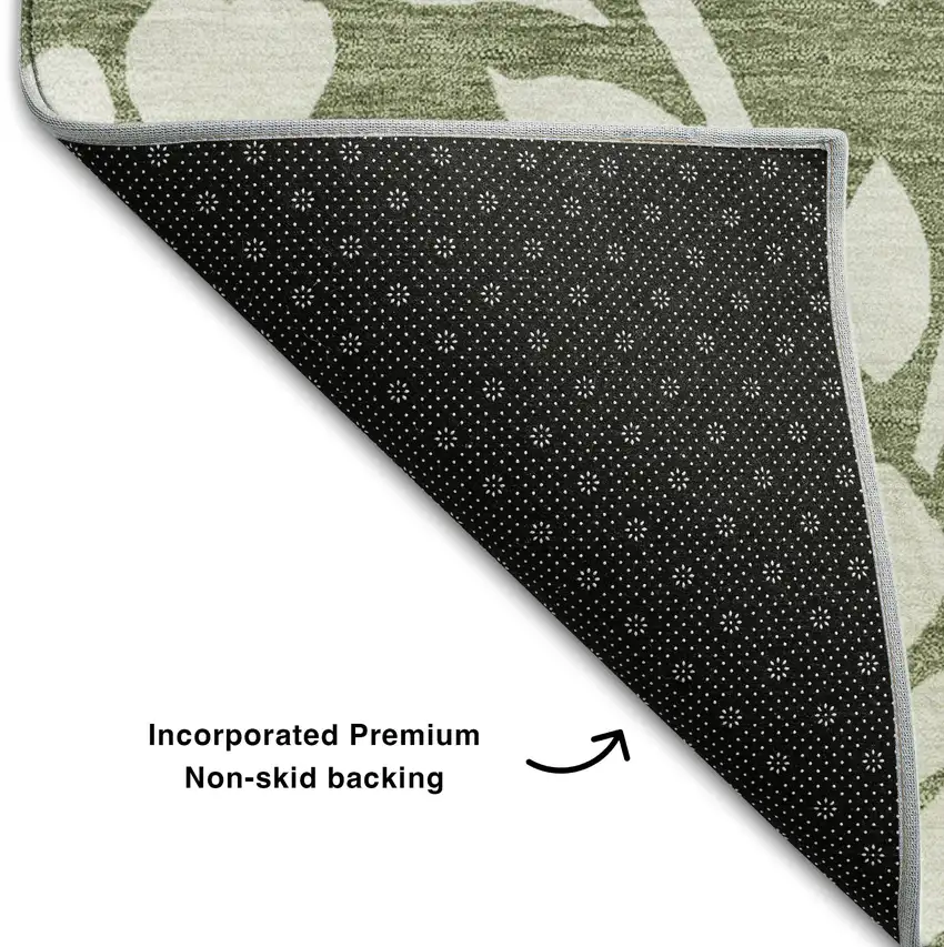 Fern Green And Beige Floral Washable Area Rug With UV Protection Photo 7