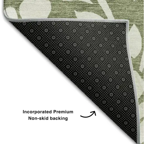 Fern Green And Beige Floral Washable Area Rug With UV Protection Photo 7