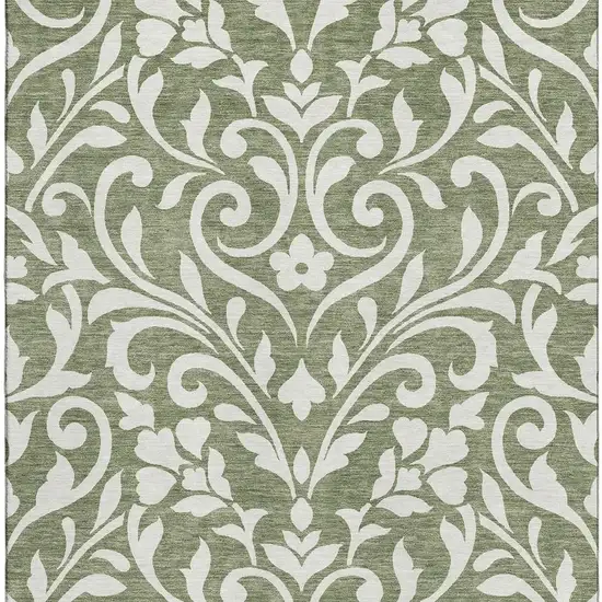 Fern Green And Beige Floral Washable Area Rug With UV Protection Photo 4
