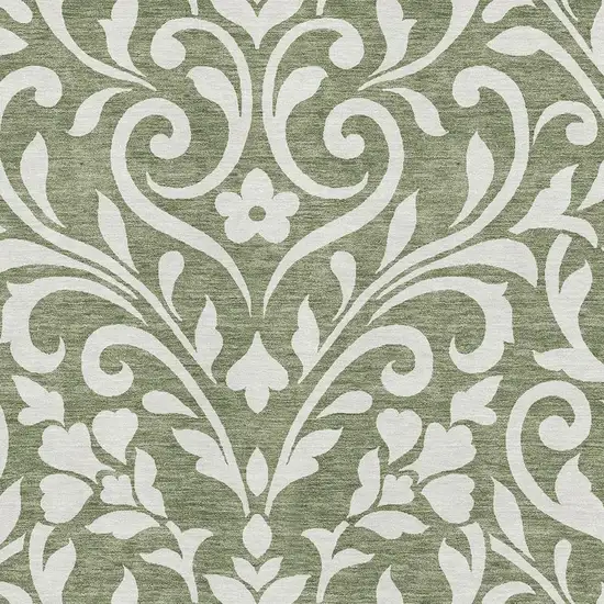 Fern Green And Beige Floral Washable Area Rug With UV Protection Photo 3