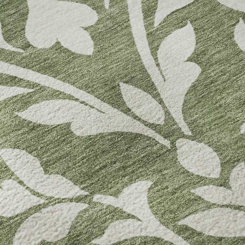 Fern Green And Beige Floral Washable Area Rug With UV Protection Photo 8