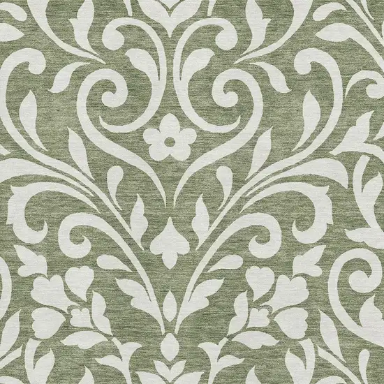 Fern Green And Beige Floral Washable Area Rug With UV Protection Photo 3