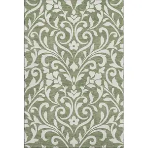 Photo of Fern Green And Beige Floral Washable Area Rug With UV Protection