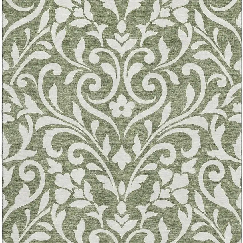 Fern Green And Beige Floral Washable Area Rug With UV Protection Photo 4