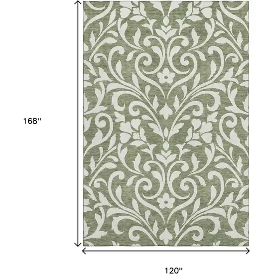 Fern Green And Beige Floral Washable Area Rug With UV Protection Photo 9