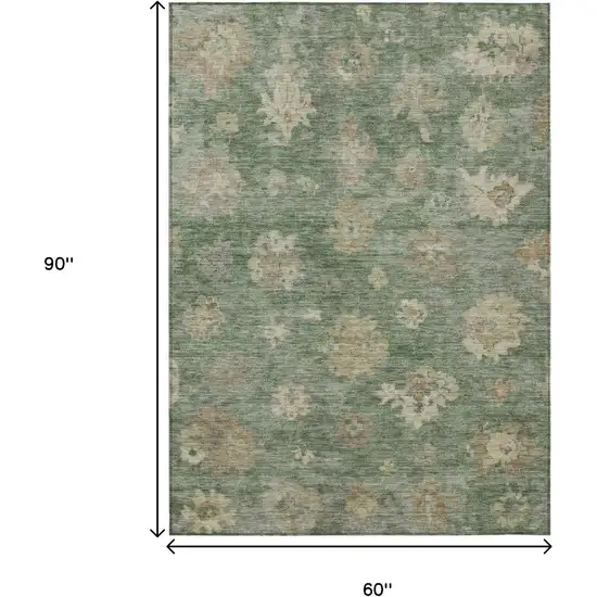 Fern Green And Beige Floral Washable Indoor Outdoor Area Rug Photo 3