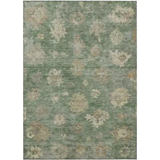 Fern Green And Beige Floral Washable Indoor Outdoor Area Rug Photo 2
