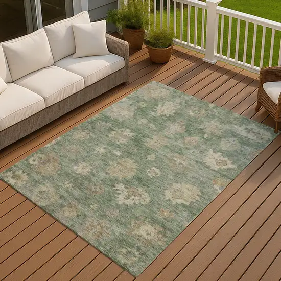 Fern Green And Beige Floral Washable Indoor Outdoor Area Rug Photo 6