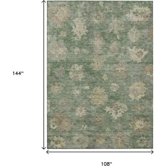 Fern Green And Beige Floral Washable Indoor Outdoor Area Rug Photo 3