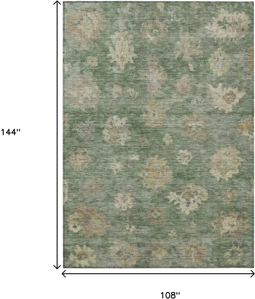 Fern Green And Beige Floral Washable Indoor Outdoor Area Rug Photo 3