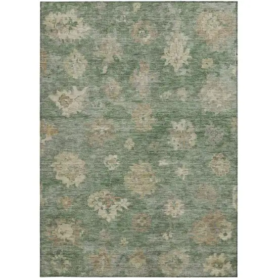 Fern Green And Beige Floral Washable Indoor Outdoor Area Rug Photo 4