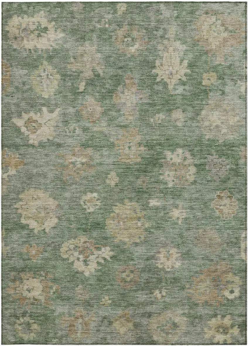 Fern Green And Beige Floral Washable Indoor Outdoor Area Rug Photo 4