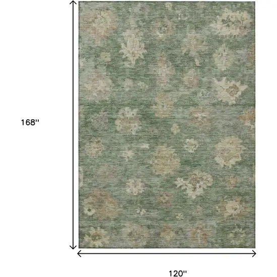 Fern Green And Beige Floral Washable Indoor Outdoor Area Rug Photo 3