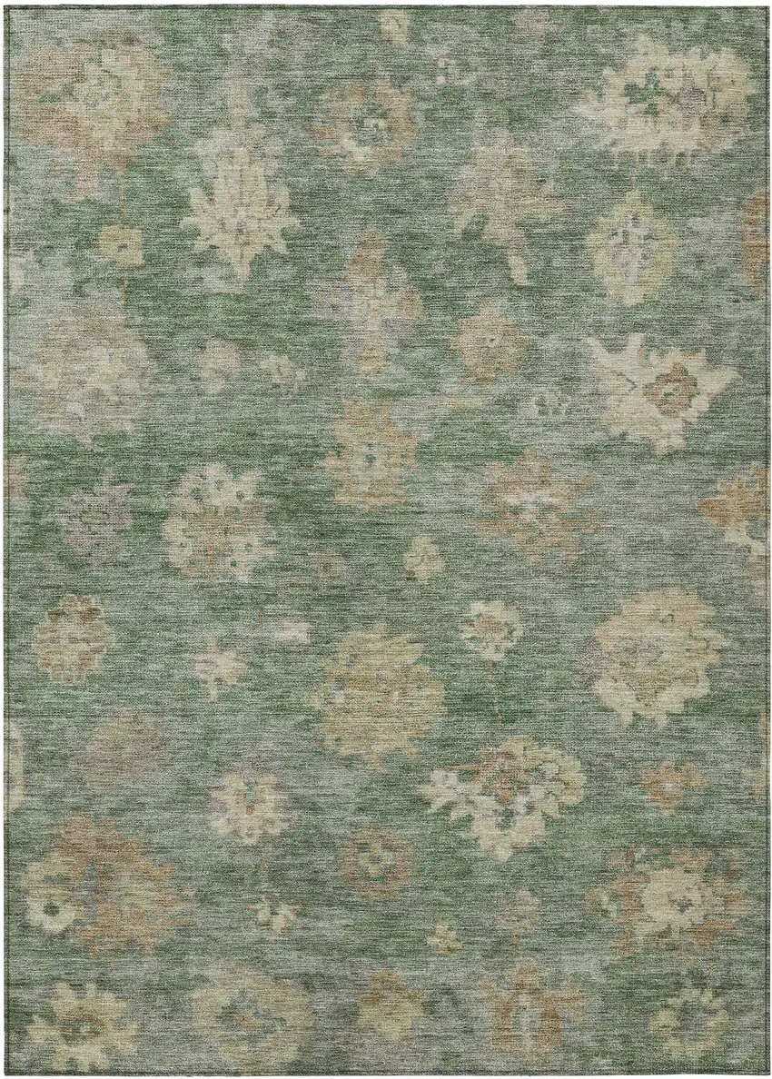 Fern Green And Beige Floral Washable Indoor Outdoor Area Rug Photo 2